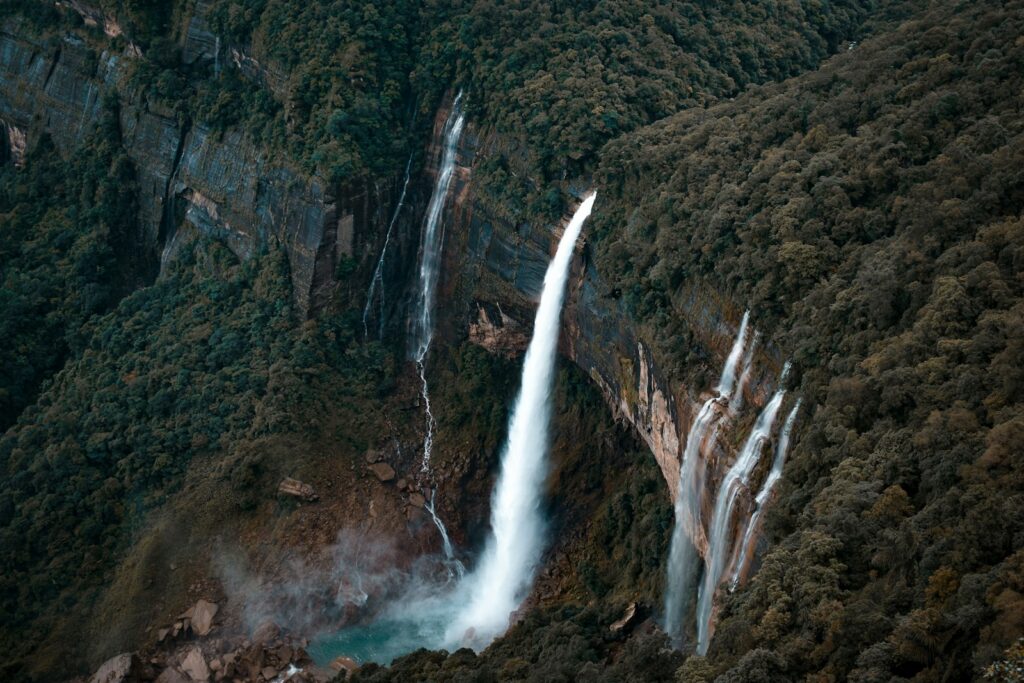 aerial photography of waterfalls